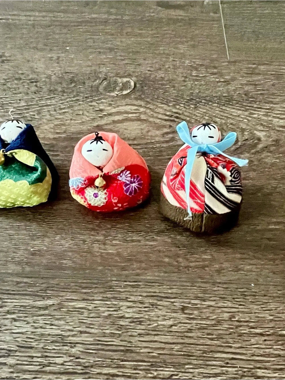 Handcrafted Red and Coral Fabric Kokeshi Doll Keychain